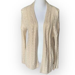 KNOX ROSE Cable Knit Oversized Cardigan Cream Open Front Womens XS